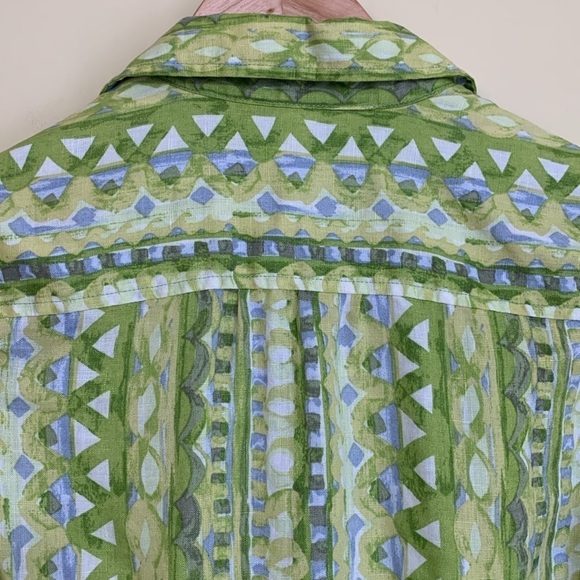 Sigrid Olsen | 100% Linen Green White Mixed Print Button Down Collared Shirt XS - Picture 16 of 17